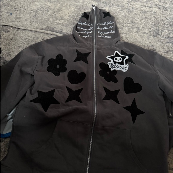 None Other - Stylish Jacket with Black Star and Heart Accents